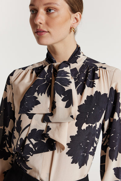 Irina Silk Shirt - Beige/Black-Perri Cutten