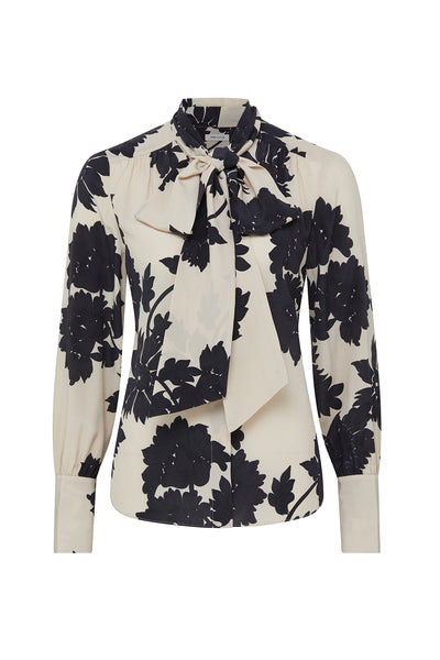 Irina Silk Shirt - Beige/Black-Perri Cutten