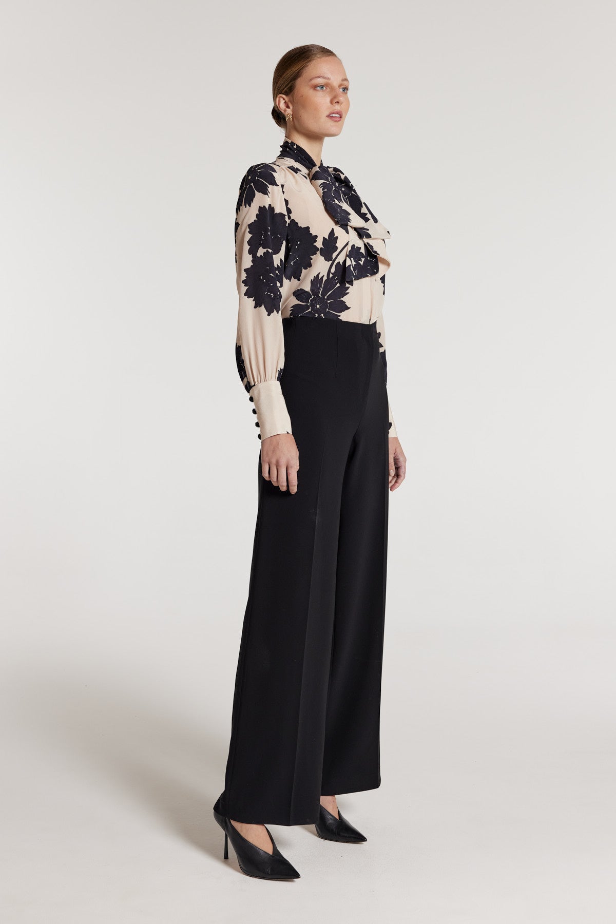 Irina Silk Shirt - Beige/Black-Perri Cutten
