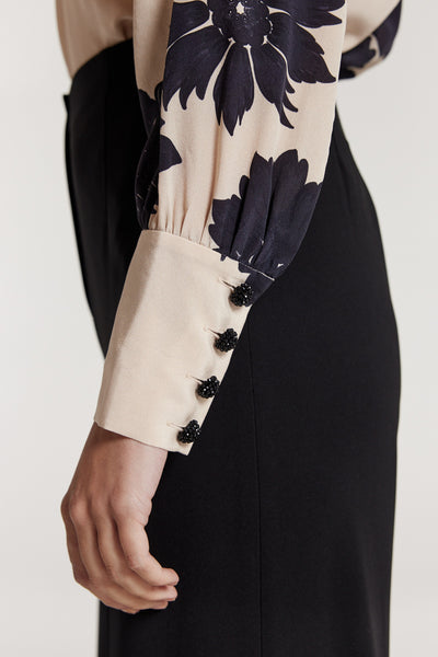 Irina Silk Shirt - Beige/Black-Perri Cutten