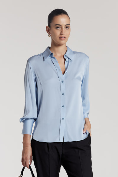Frida Silk Shirt - Pale Blue-Perri Cutten