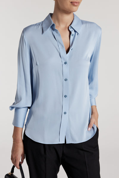 Frida Silk Shirt - Pale Blue-Perri Cutten