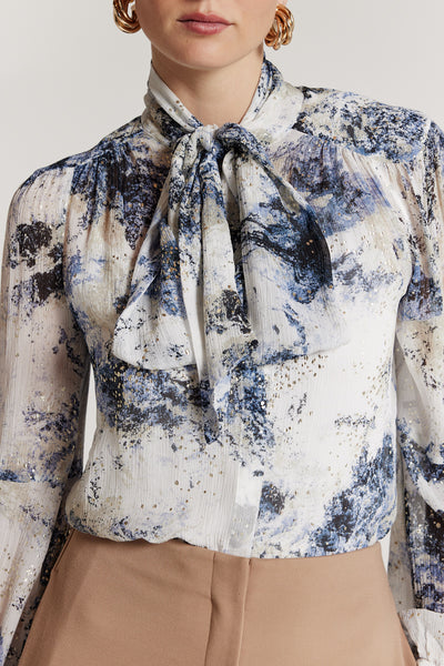 Louisa Silk Shirt - Ivory/Blue-Perri Cutten
