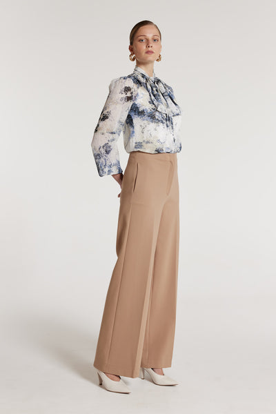 Louisa Silk Shirt - Ivory/Blue-Perri Cutten