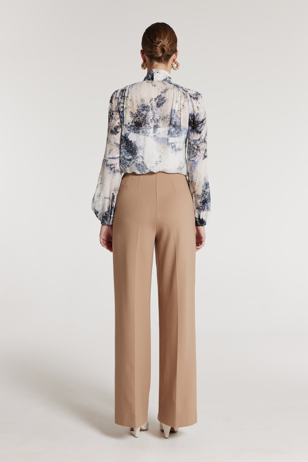 Louisa Silk Shirt - Ivory/Blue-Perri Cutten