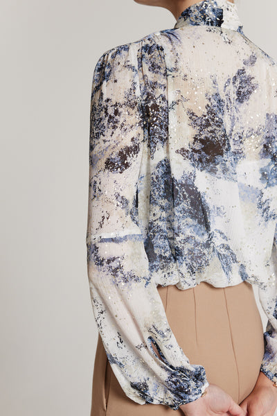 Louisa Silk Shirt - Ivory/Blue-Perri Cutten