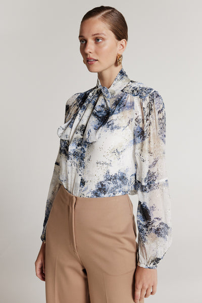 Louisa Silk Shirt - Ivory/Blue-Perri Cutten