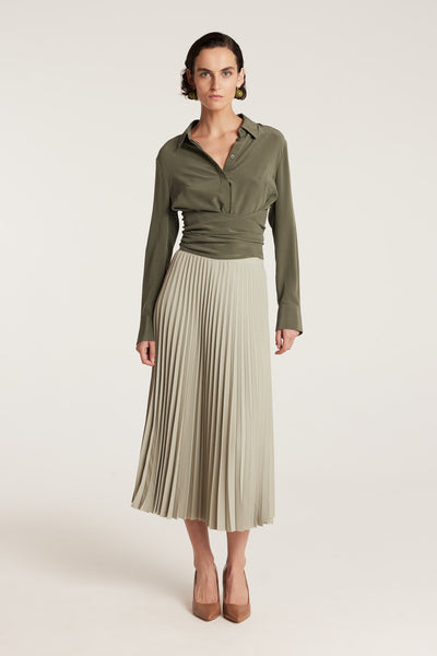 Wrap Silk Shirt - Olive-Perri Cutten