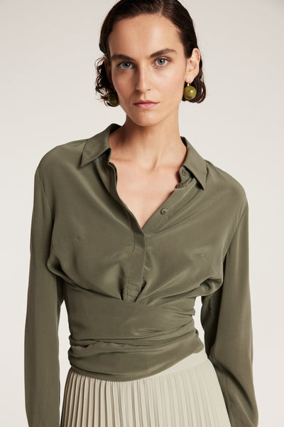 Wrap Silk Shirt - Olive-Perri Cutten