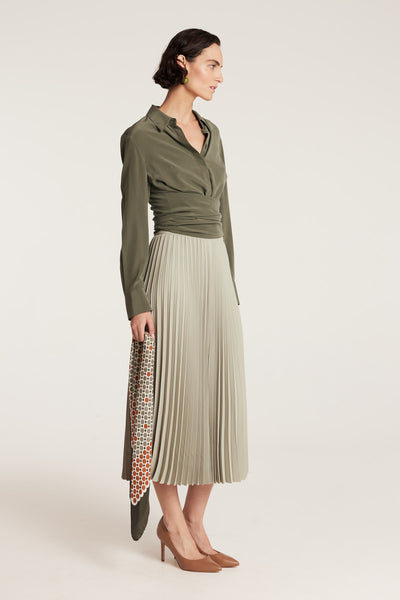 Wrap Silk Shirt - Olive-Perri Cutten
