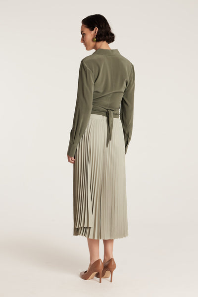Wrap Silk Shirt - Olive-Perri Cutten