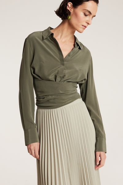 Wrap Silk Shirt - Olive-Perri Cutten