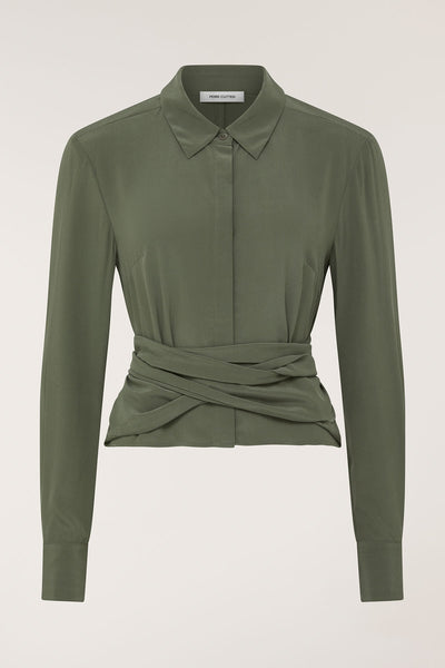 Wrap Silk Shirt - Olive-Perri Cutten