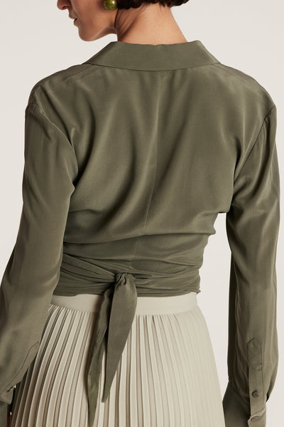 Wrap Silk Shirt - Olive-Perri Cutten