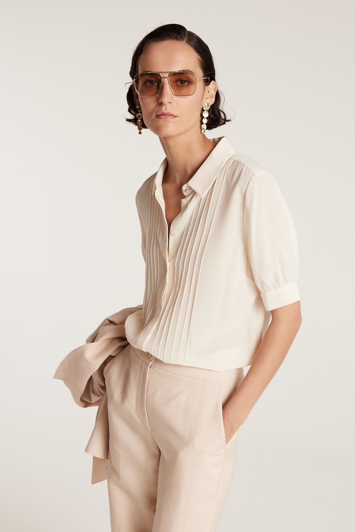 Silk Ss Shirt - Cream-Perri Cutten