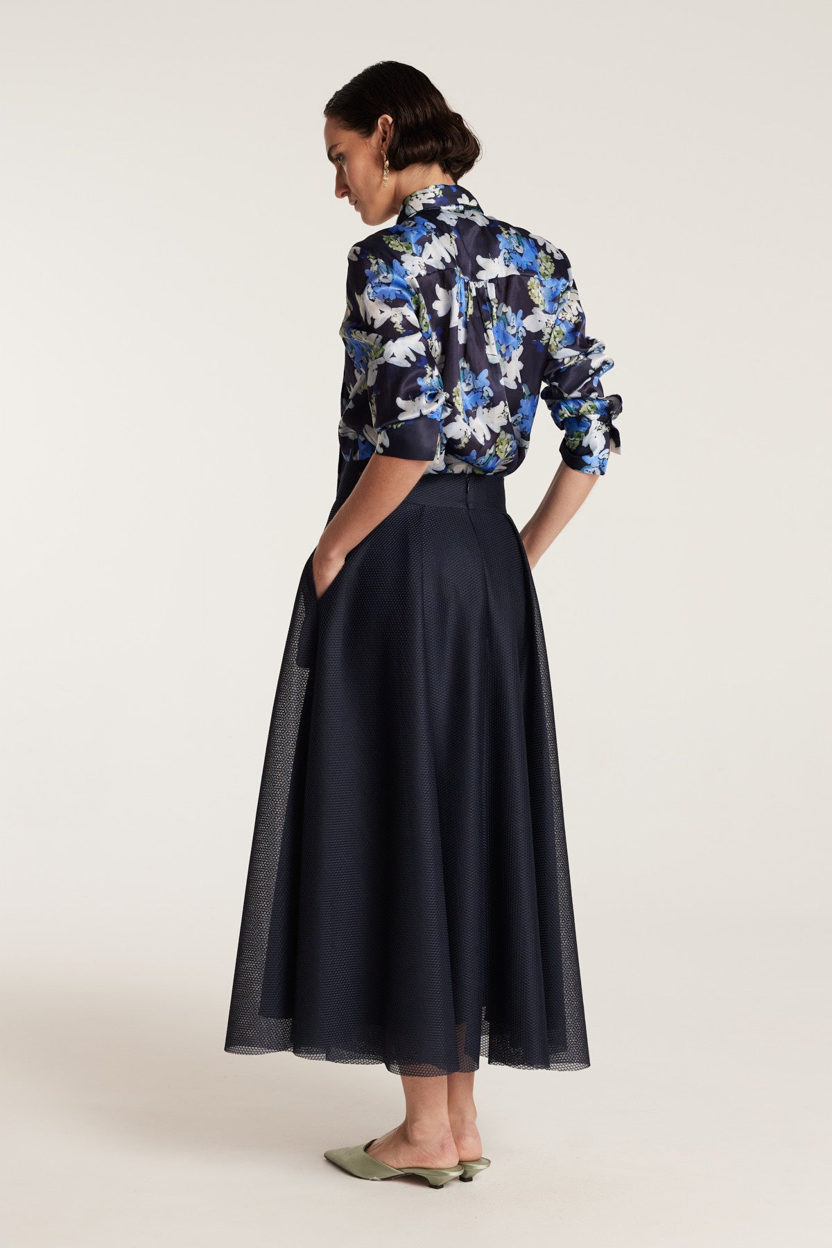 Organza Print Shirt - Navy/Print-Perri Cutten