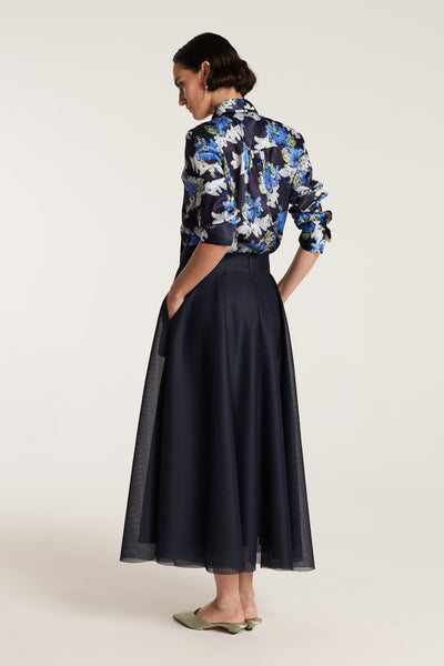 Organza Print Shirt - Navy/Print-Perri Cutten