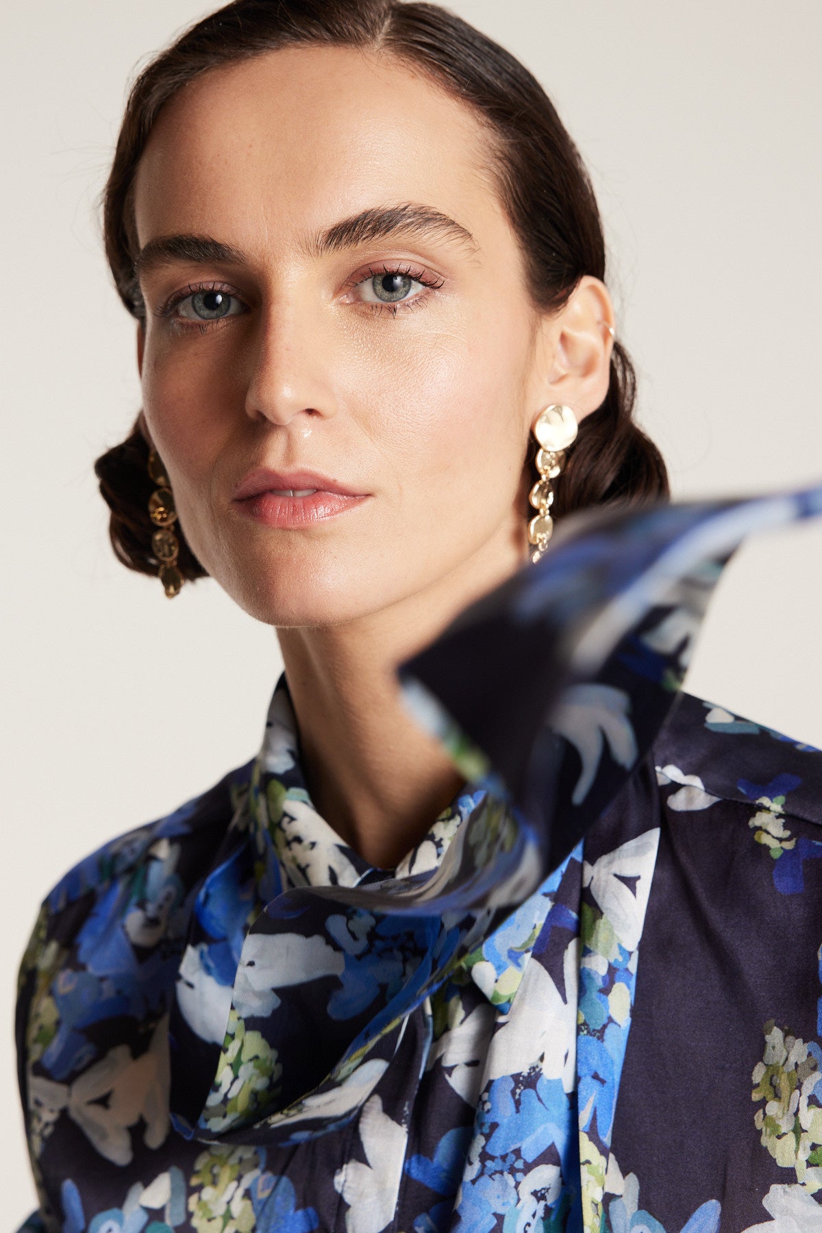 Organza Print Shirt - Navy/Print-Perri Cutten