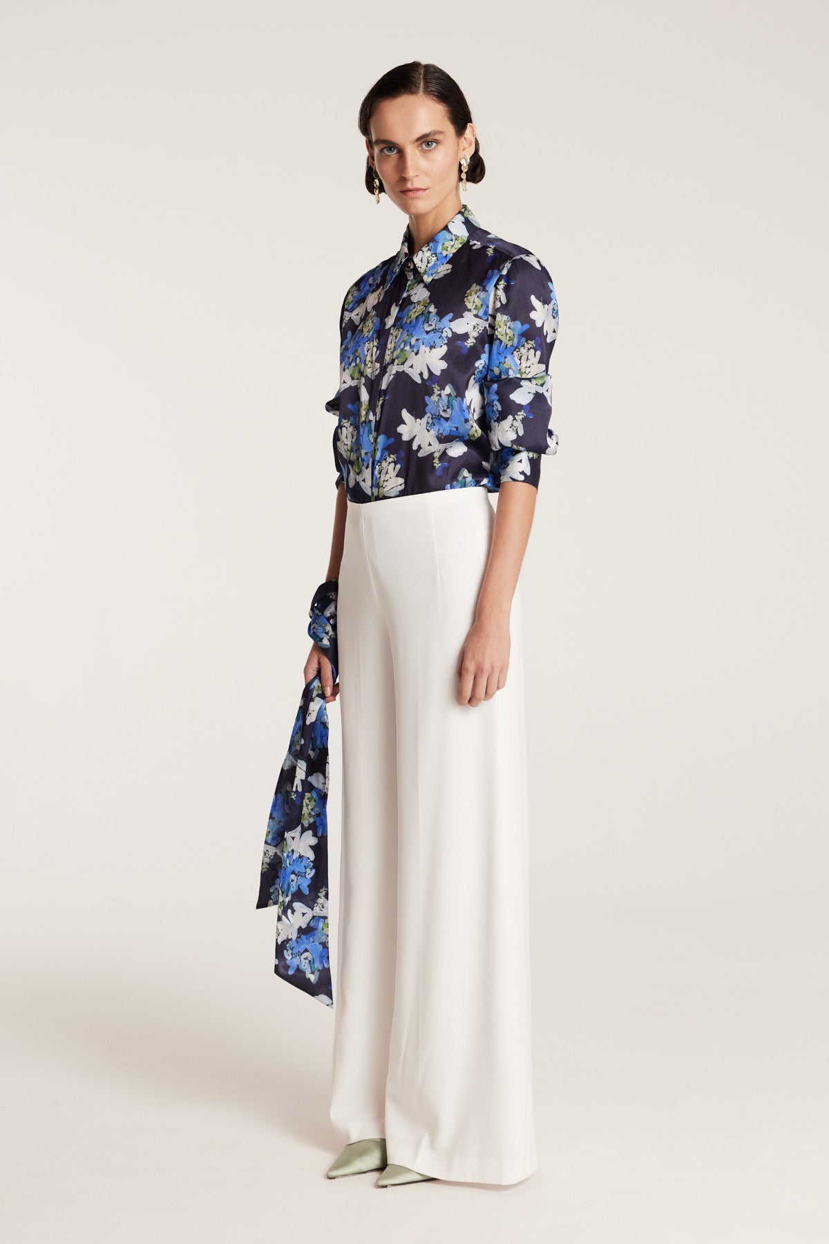Organza Print Shirt - Navy/Print-Perri Cutten