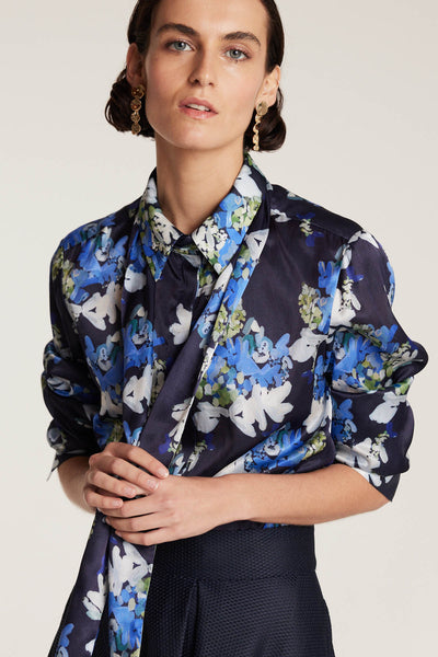 Organza Print Shirt - Navy/Print-Perri Cutten
