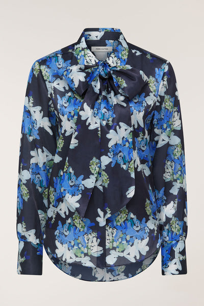Organza Print Shirt - Navy/Print-Perri Cutten