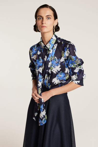 Organza Print Shirt - Navy/Print-Perri Cutten