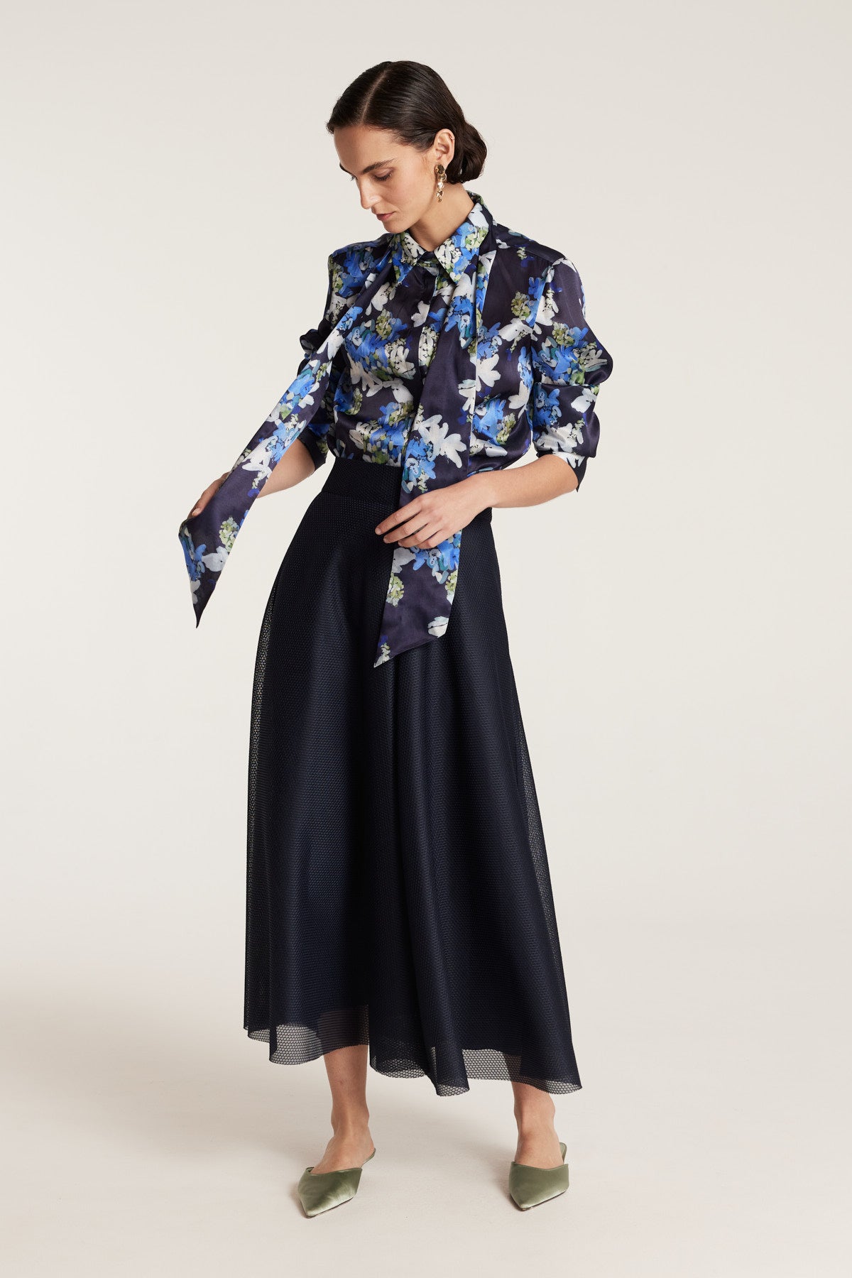 Organza Print Shirt - Navy/Print-Perri Cutten