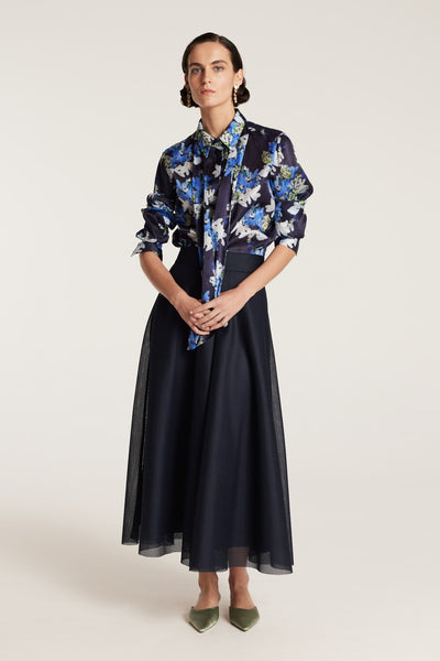 Organza Print Shirt - Navy/Print-Perri Cutten