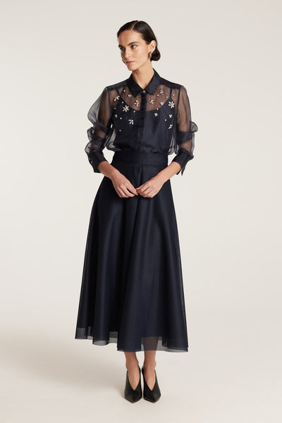 Organza Jewel Shirt - Navy-Perri Cutten