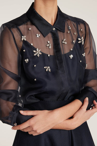 Organza Jewel Shirt - Navy-Perri Cutten