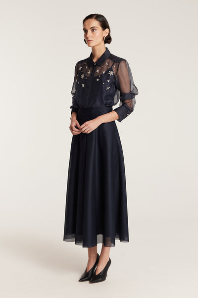Organza Jewel Shirt - Navy-Perri Cutten