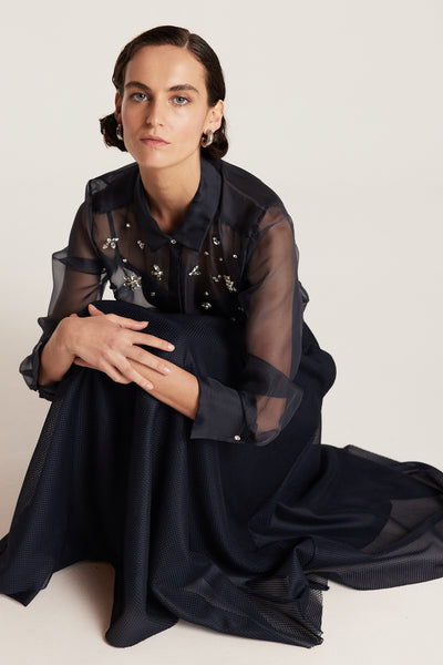 Organza Jewel Shirt - Navy-Perri Cutten