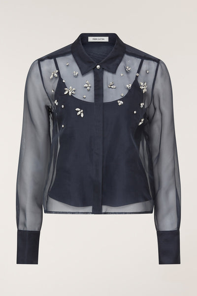 Organza Jewel Shirt - Navy-Perri Cutten