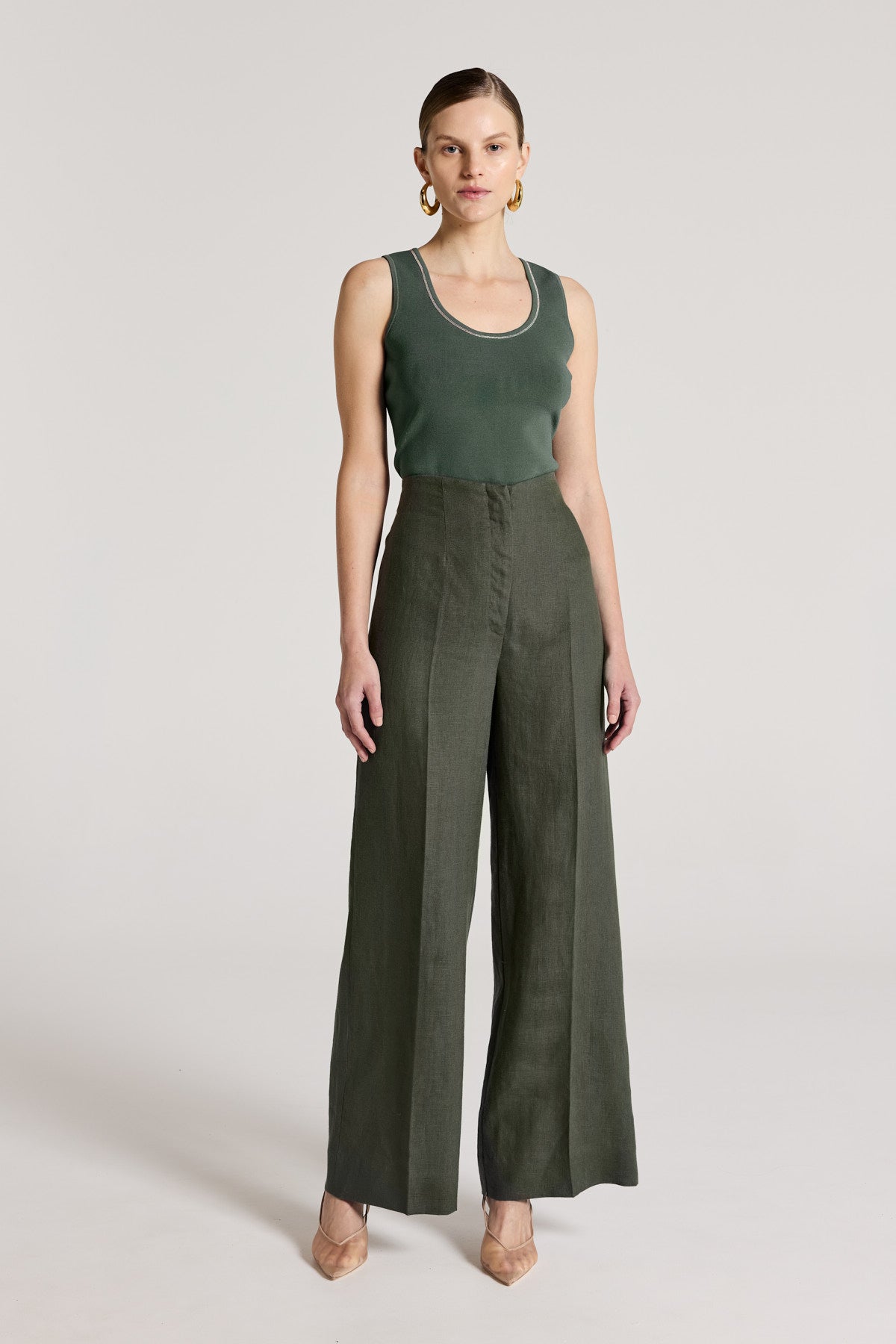 Tori Crepe Knit Tank - Muted Green-Perri Cutten