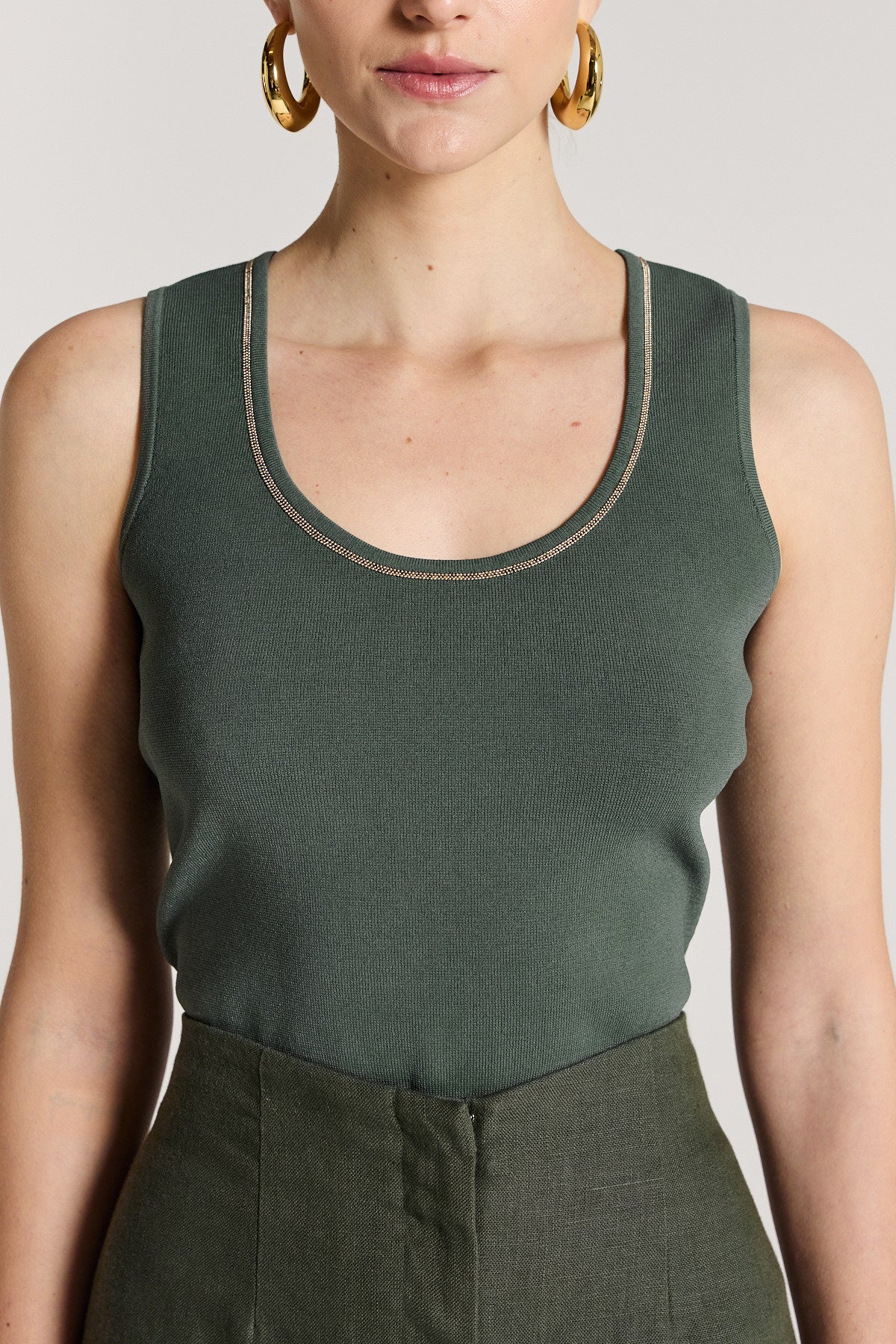Tori Crepe Knit Tank - Muted Green-Perri Cutten