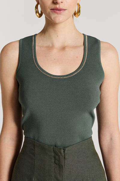 Tori Crepe Knit Tank - Muted Green-Perri Cutten