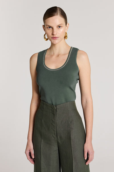Tori Crepe Knit Tank - Muted Green-Perri Cutten