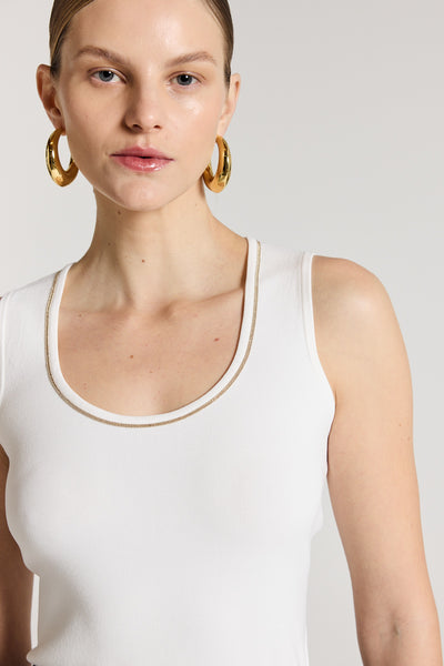 Tori Crepe Knit Tank - White-Perri Cutten