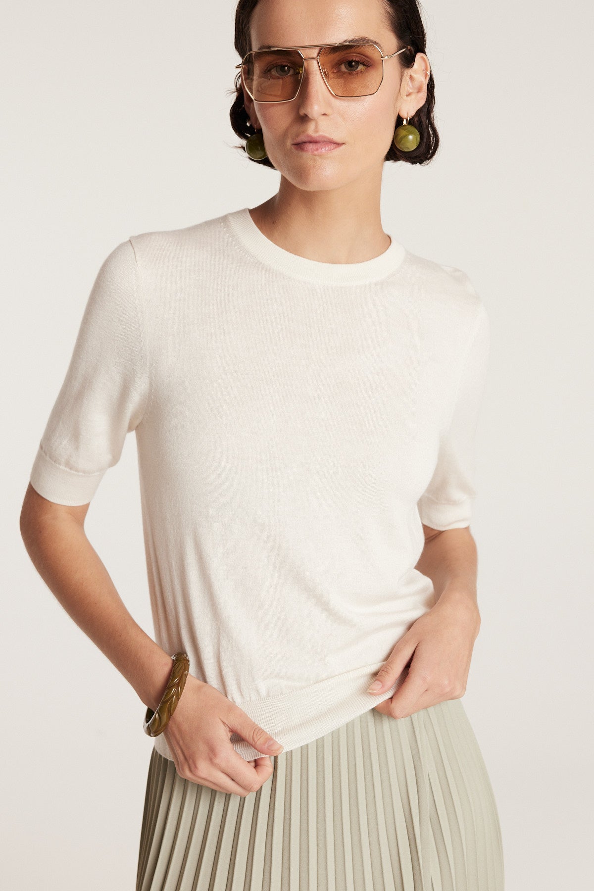 Silk Cashmere Knit Top - Ivory-Perri Cutten