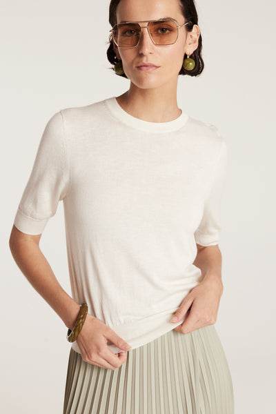 Silk Cashmere Knit Top - Ivory-Perri Cutten