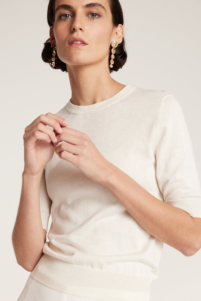 Silk Cashmere Knit Top - Ivory-Perri Cutten
