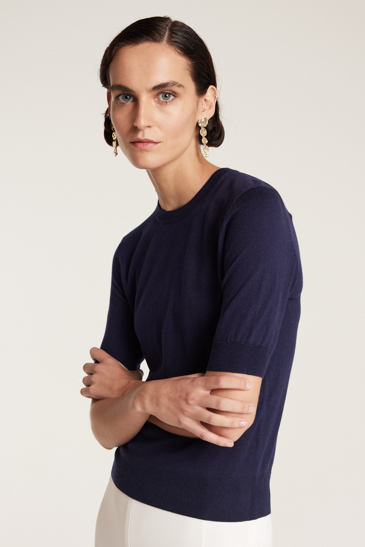 Silk Cashmere Knit Top - Navy-Perri Cutten