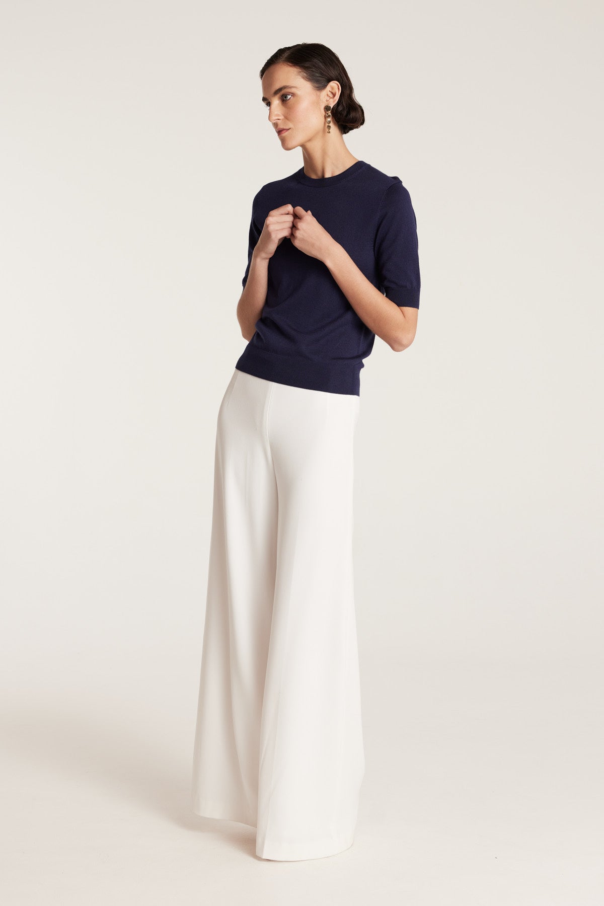 Silk Cashmere Knit Top - Navy-Perri Cutten