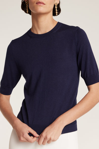 Silk Cashmere Knit Top - Navy-Perri Cutten