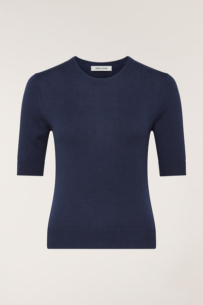 Silk Cashmere Knit Top - Navy-Perri Cutten