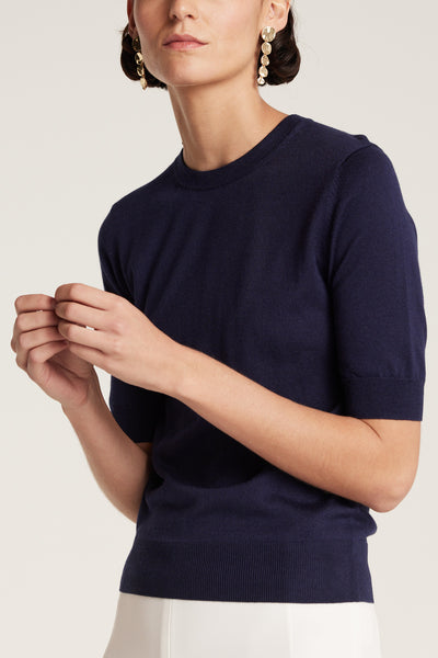 Silk Cashmere Knit Top - Navy-Perri Cutten