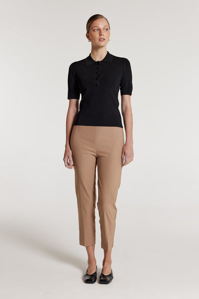 Crepe Knit Polo Top - Black-Perri Cutten