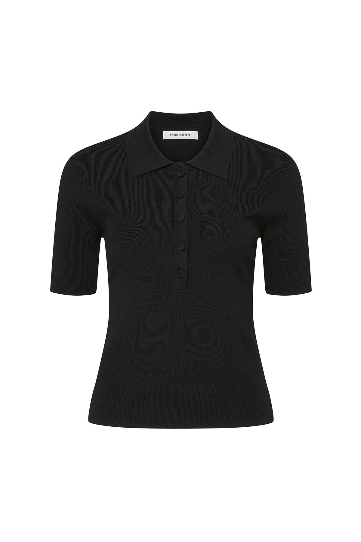 Crepe Knit Polo Top - Black-Perri Cutten