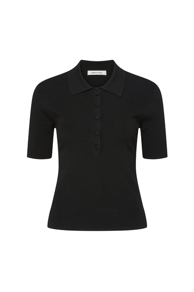 Crepe Knit Polo Top - Black-Perri Cutten