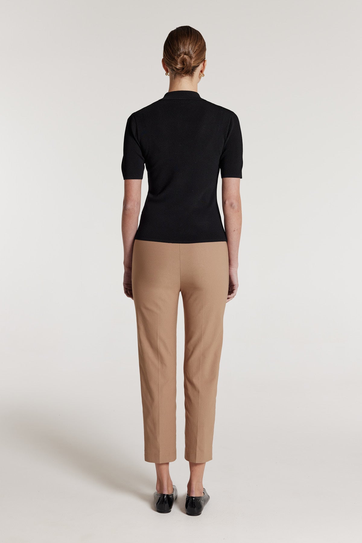 Crepe Knit Polo Top - Black-Perri Cutten